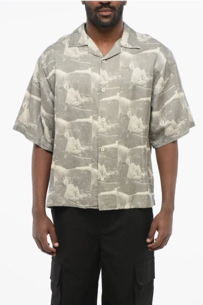 1989 Studio Printed Linen Blend Bowling Shirt