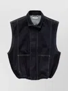 1989 Studio Sleeveless Denim Vest Elastic Hem In Blue