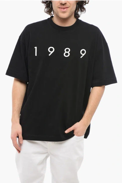 1989 Studio Solid Color Crew-neck T-shirt With Contrasting Logo In Black