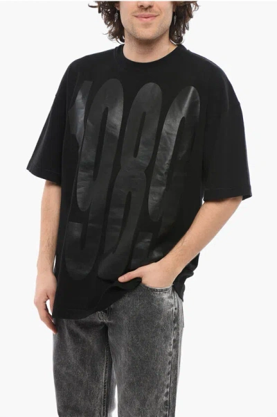 1989 Studio Solid Color Crew-neck T-shirt With Maxi Logo Printed Tone On In Black