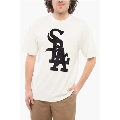 1989 Studio Solid Color Midwest Crewneck T-shirt With Contrasting Flocke