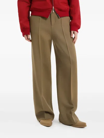 1989 Studio Olive Green Straight Leg Wool Pants Women In Brown