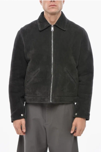 1989 Studio Suede Shearling Jacket With Embroidered Logo In Black
