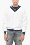 1989 Studio V Neck Brushed Cotton Sweatshirt With Contrasting Details In White