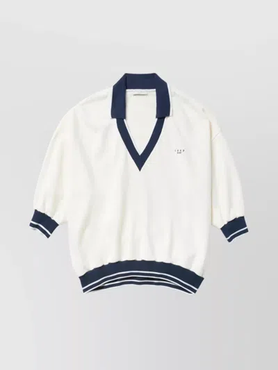 1989 Studio V-neck Sweatshirt Contrasting Collar In White