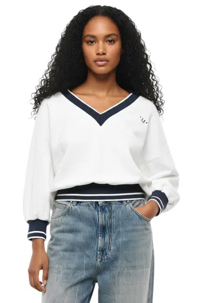 1989 Studio White Colour Block V Neck Sweatshirt