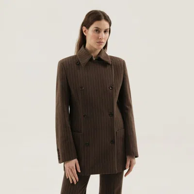 1989 Studio Women's Double-breasted Striped Blazer In Brown