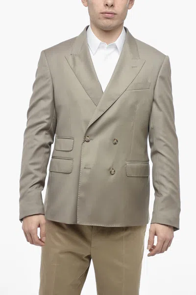 1989 Studio Wool Double Breasted Blazer With Peak Lapel In Beige