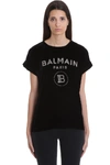 BALMAIN T-SHIRT IN BLACK VELVET,11010152