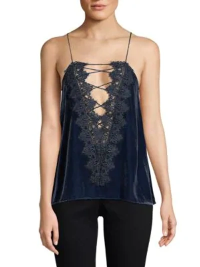 Cami Nyc Charlie Velvet Lace-up Camisole In Ink