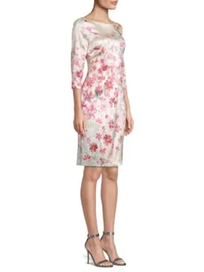 St John Brush-stroke Floral Stretch Silk Sheath Dress In Pink Multi