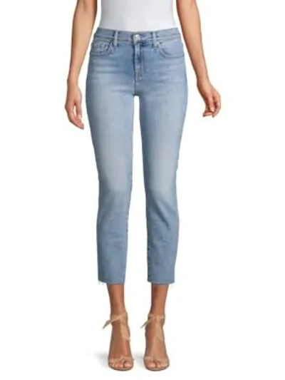 7 For All Mankind Roxanne Mid-rise Luxe Ankle Skinny Jeans In Light Blue