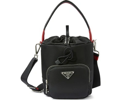 Prada Tessuto Pocket Hand Bag In Black /red