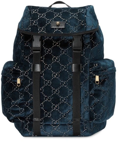 Gucci Medium Gg Velvet Backpack In Blue