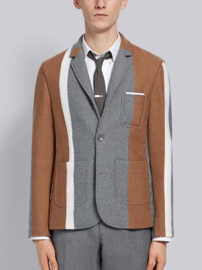 Thom Browne Repp Stripe Combo-knit Classic Sport Coat In Neutrals