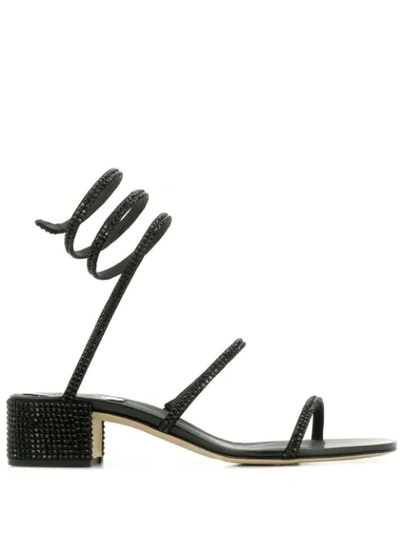 René Caovilla Snake Embellished Sandals In Black