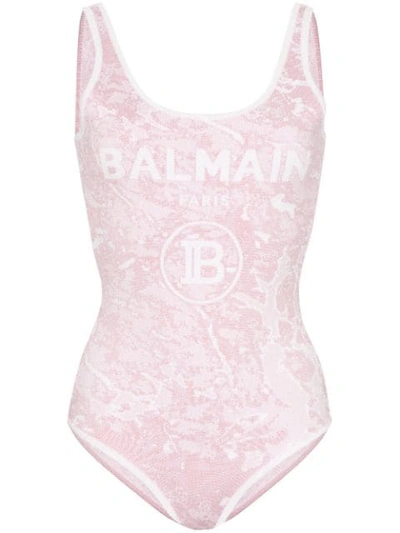 Balmain Logo-print Knitted Bodysuit In Pink