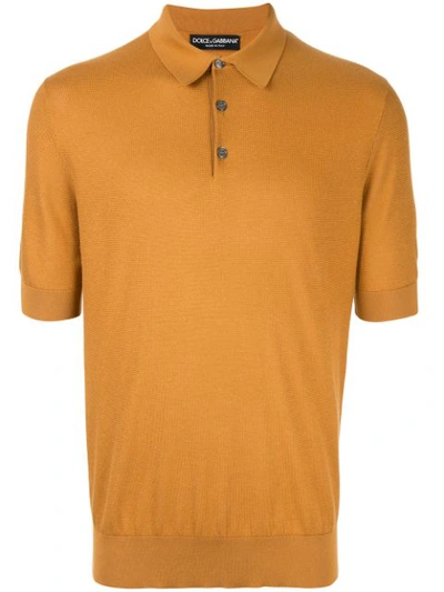 Dolce & Gabbana Slim-fit Knitted Silk Polo Shirt In Yellow