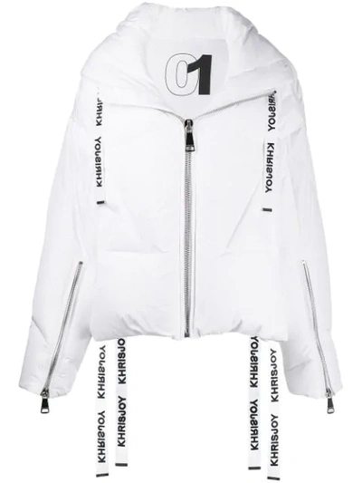 Khrisjoy Logo Drawstring Puffer Jacket In White