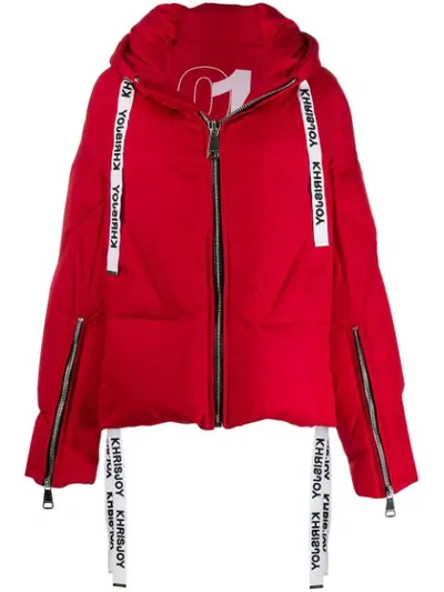 Khrisjoy Logo Drawstring Puffer Jacket In Red