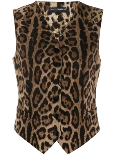 Dolce & Gabbana Leopard-print Wool-blend Waistcoat In Multicolor