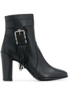 TOD'S TOD'S FRINGED BUCKLE ANKLE BOOTS - 黑色