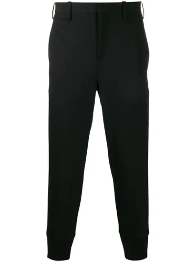 Neil Barrett Cropped-cuff Tailored-gabardine Trousers In Black