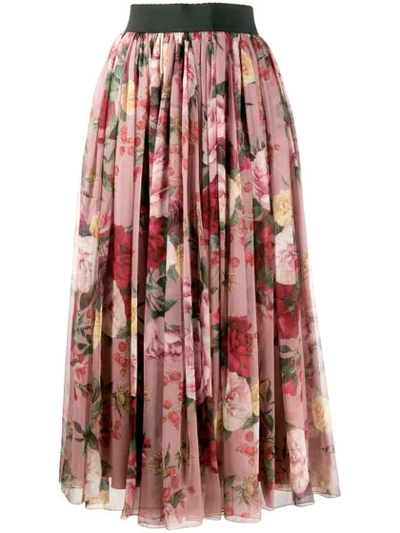 Dolce & Gabbana Silk Chiffon Floral Midi Skirt In Pink