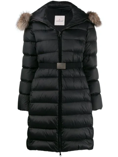 Moncler Hermifur Fitted Puffer Coat With Removable Fur Hood In Black