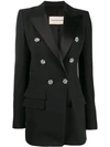 ALEXANDRE VAUTHIER ALEXANDRE VAUTHIER CRYSTAL BUTTON DOUBLE-BREASTED BLAZER - BLACK