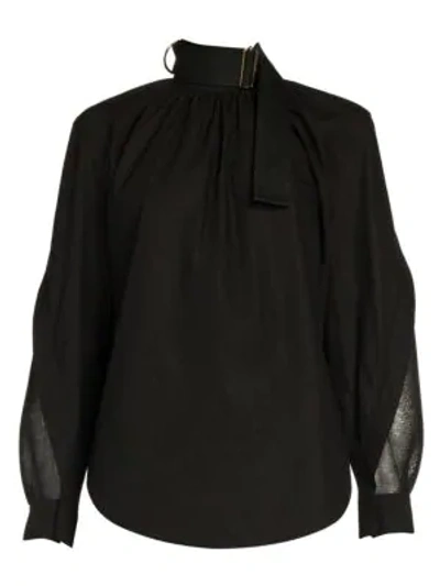 Fendi Taffeta Mesh Sleeve Top In Black