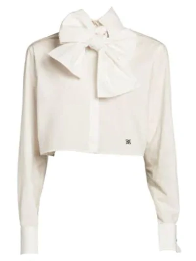 Fendi Bow-detail Monogrammed Crop Blouse In White