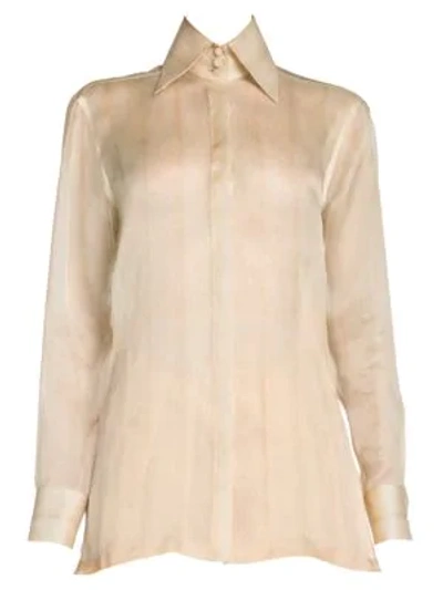 Fendi Embroidered Monogram Feathered Silk Organza Shirt In Ivory