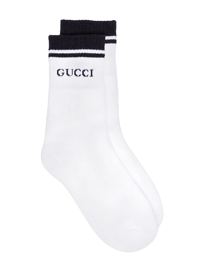 Gucci White Intarsia Logo Socks In 114 - White
