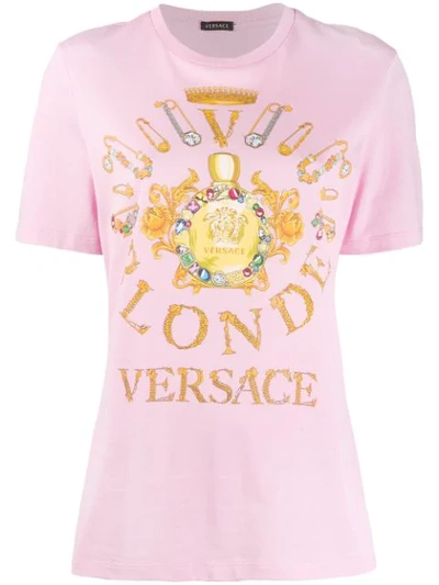 Versace 印花纯棉平纹针织t恤 In Pink