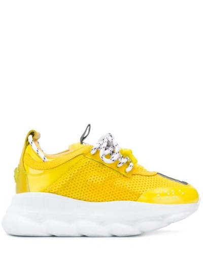 Versace Chain Reaction Mesh & Plaid Sneakers In Yellow