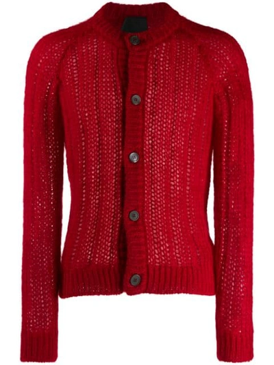 Prada Ribbed Knitted Cardigan - Red