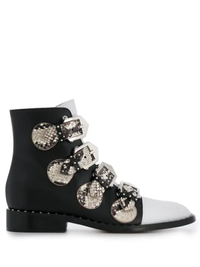 Givenchy Elegant Fl Low Heels Ankle Boots In Black Leather In White