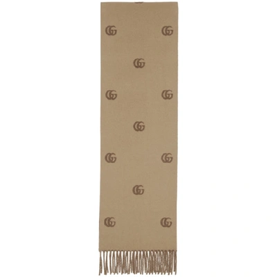 Gucci Wool Scarf With Double G Pattern In Brown