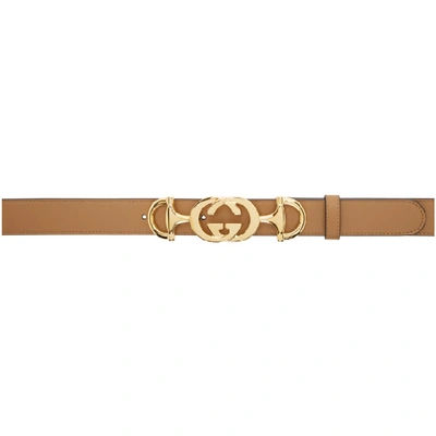 Gucci Thin Leather Belt With Interlocking G Horsebit In Neutral