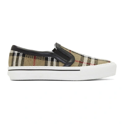 Burberry Beige Delaware Monogram Slip-on Trainers In White