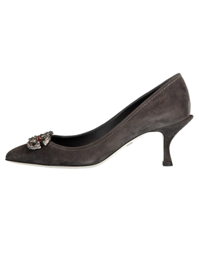 Dolce & Gabbana Black Suede Crystal Heels Pointy Pumps In Brown