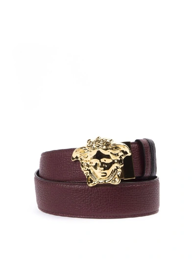 Versace Medusa Hammered Leather Belt In Black