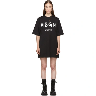 Msgm Logo Print Cotton Jersey T-shirt Dress In Black