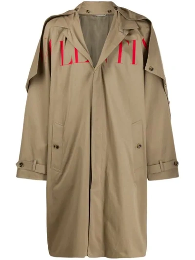 Valentino Printed Logo Trench Coat In Beige Rosso (beige)