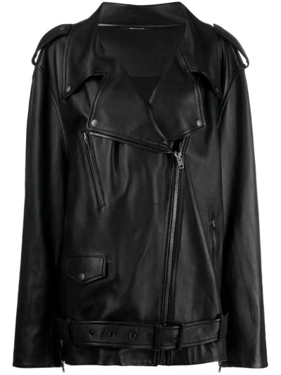 Maison Margiela Oversize Lightweight Leather Moto Jacket In 900 Black