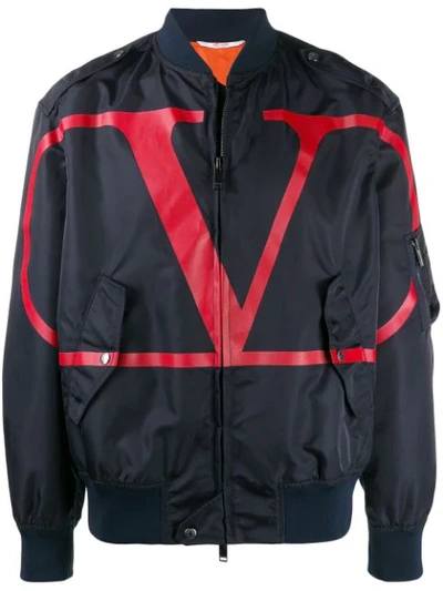 Valentino Vlogo Bomber Jacket In Navy/ Red