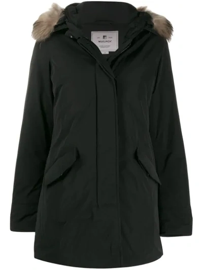 Woolrich Fur-trimmed Hooded Parka In Black