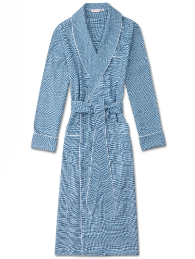 Derek Rose Men's Piped Dressing Gown Kelburn 6 Brushed Cotton Check Ocean