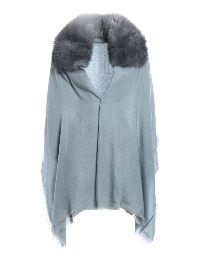 Valentino Fur Embellished Cashmere Stole In Grey